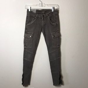 Olive green/grey fitted low rise cargo jeans